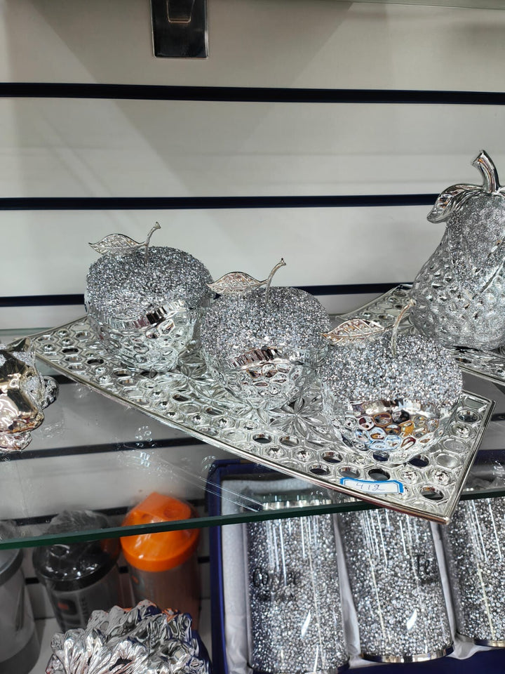 Silver apple ornament set 3