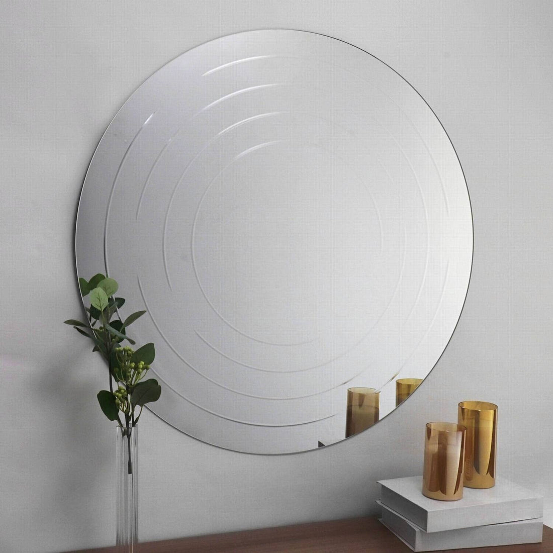 etched round wall mirror frameless vanity bathroom bedroom décor