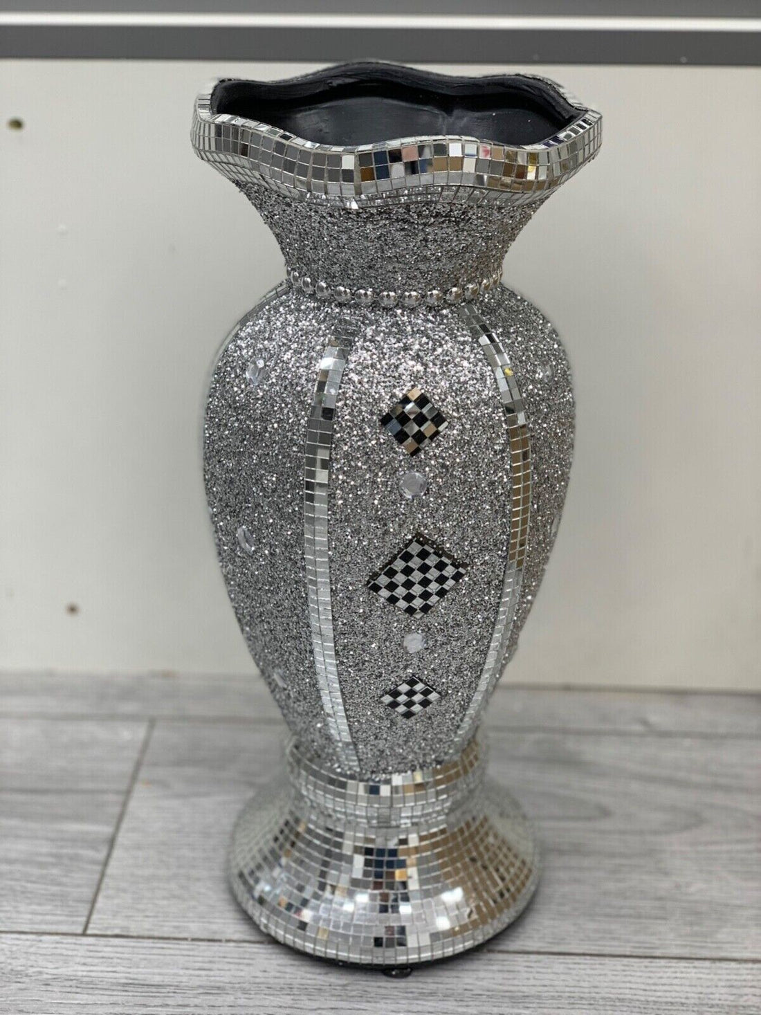 Silver crushed diamond ceramic vase 40cm