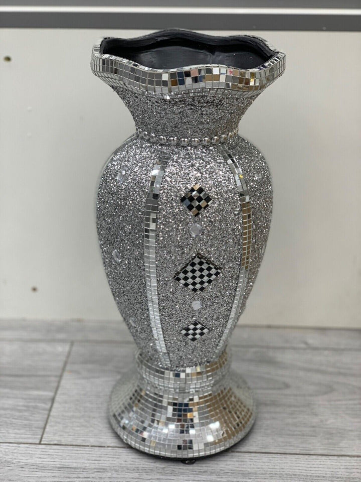 Silver crushed diamond ceramic vase 40cm