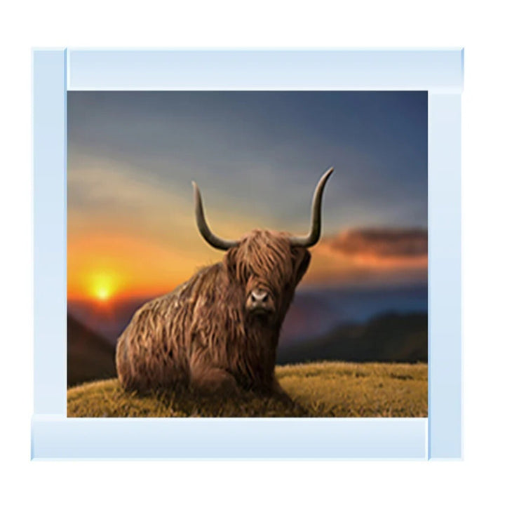 Highland cow glitter wall art mirrored frame decor