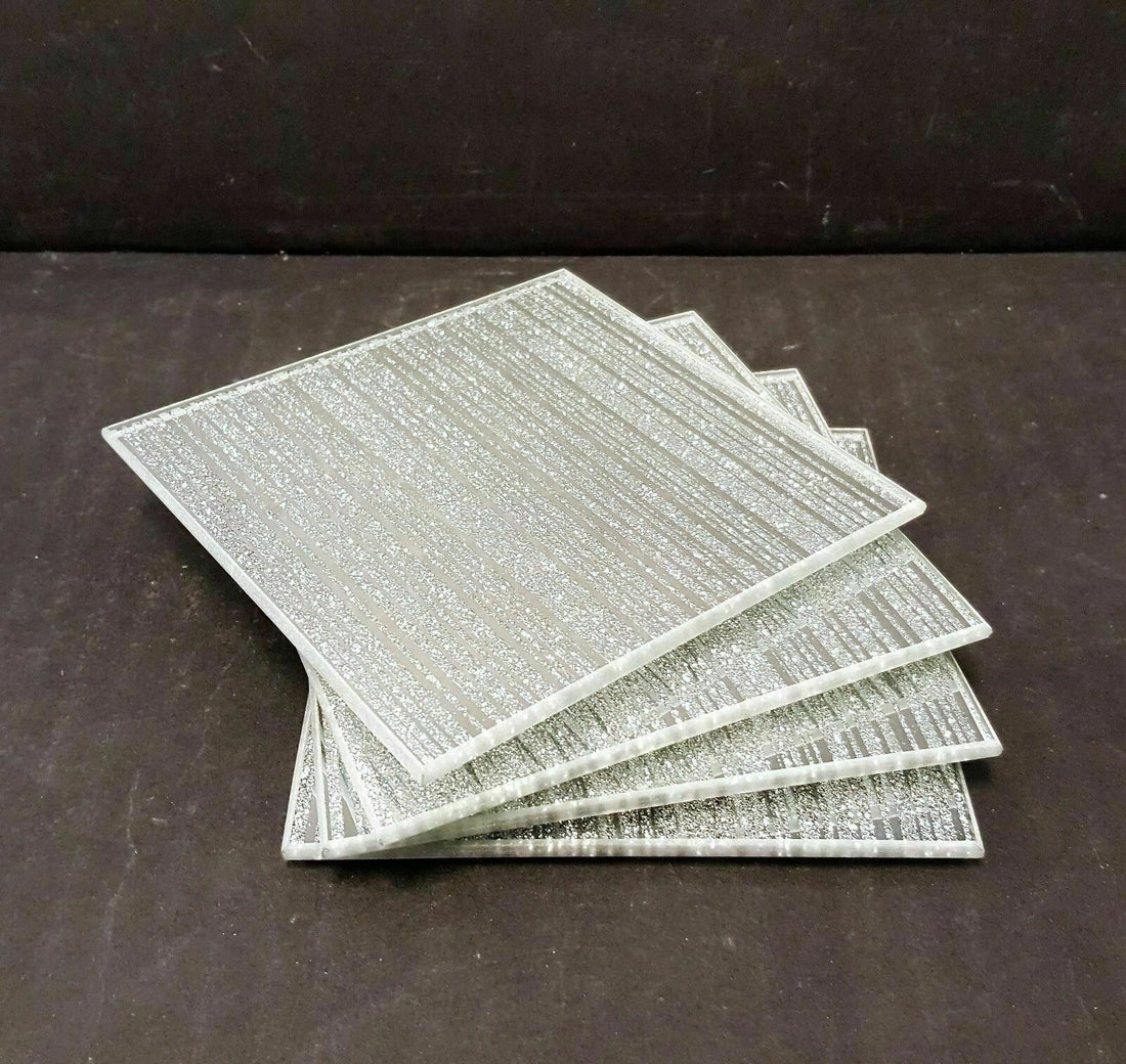 silver sparkle mirrored glass coaster set dining table
