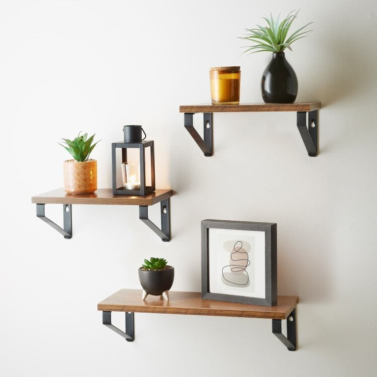 Black metal wooden floating shelves