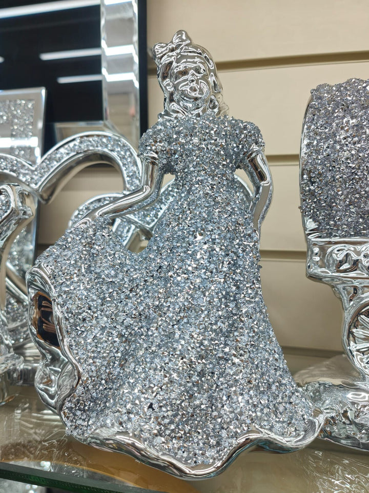 Silver lady lifting dress ornament