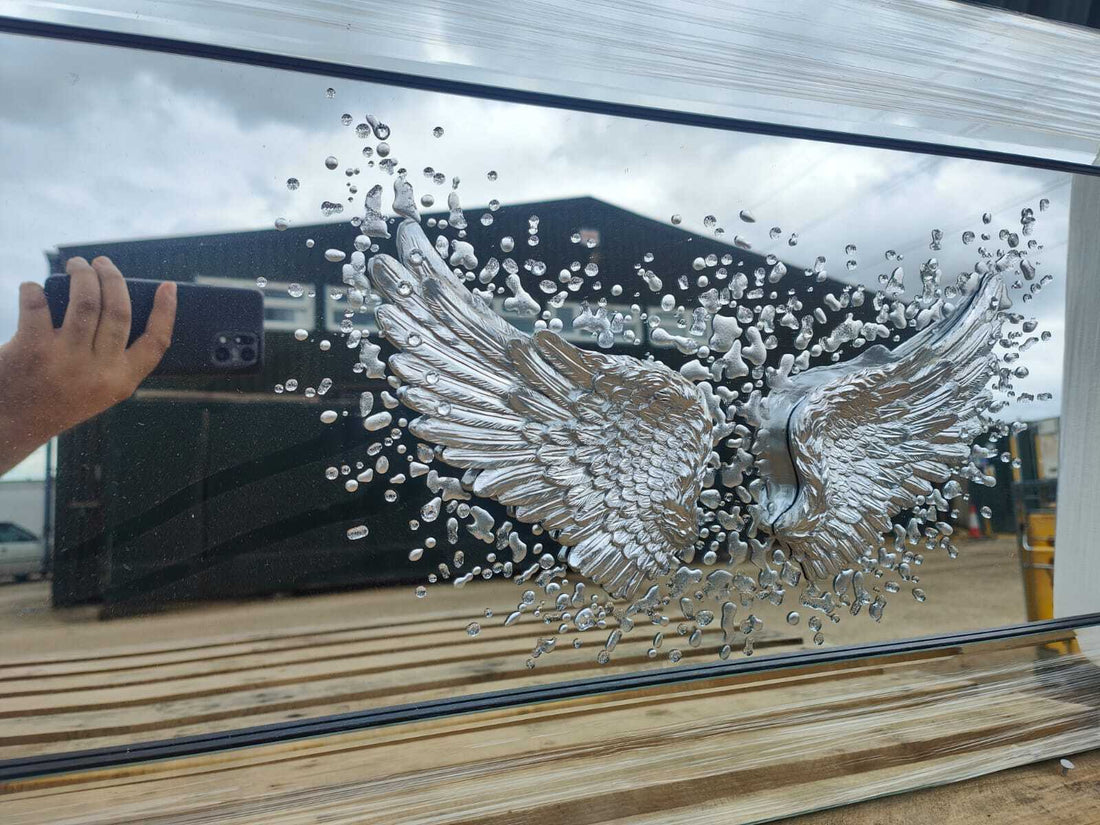 3D silver sparkle angel wings shimmer liquid wall art 85x45cm rectangular