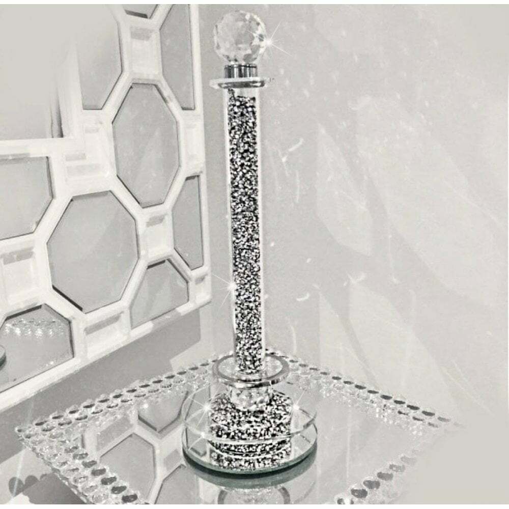 Large Crushed Diamond Silver Kitchen Roll Holder 35cm