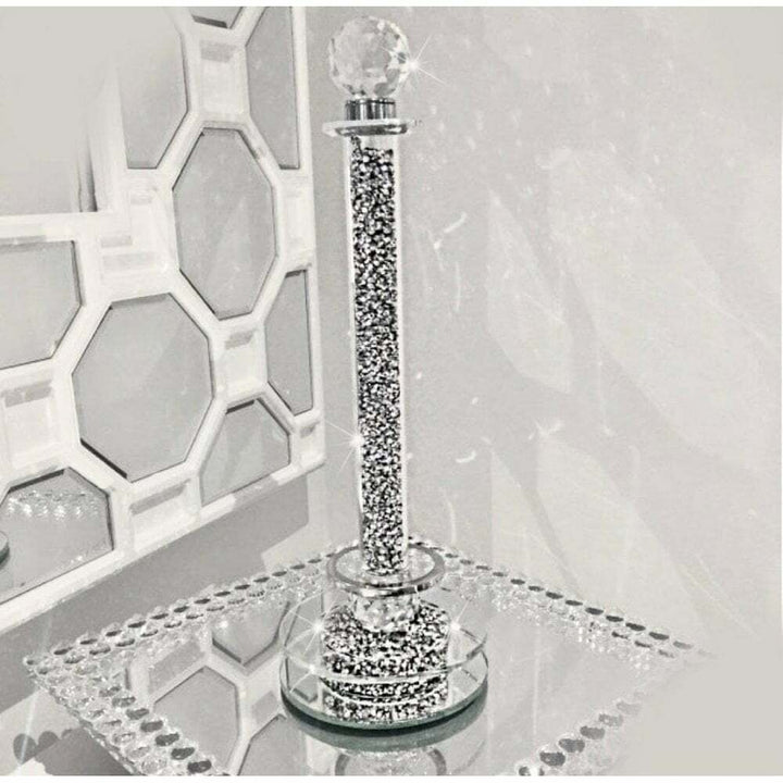 Large Crushed Diamond Silver Kitchen Roll Holder 35cm