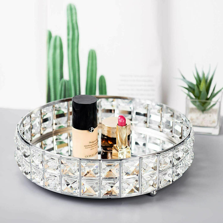Modern Mirrored Crystal Double Beaded Tray 30cm