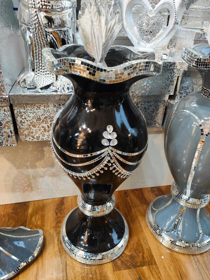 Large black silver floor vase mirrored decor