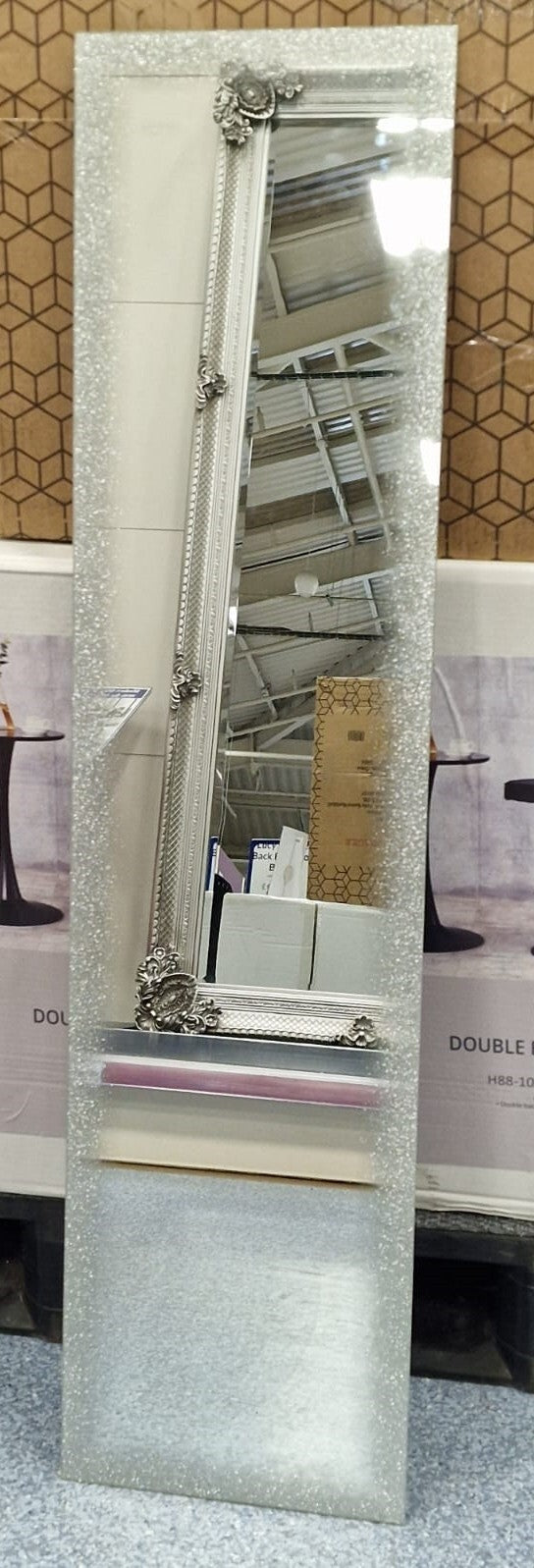 Full-length silver shimmer glitter wall mirror