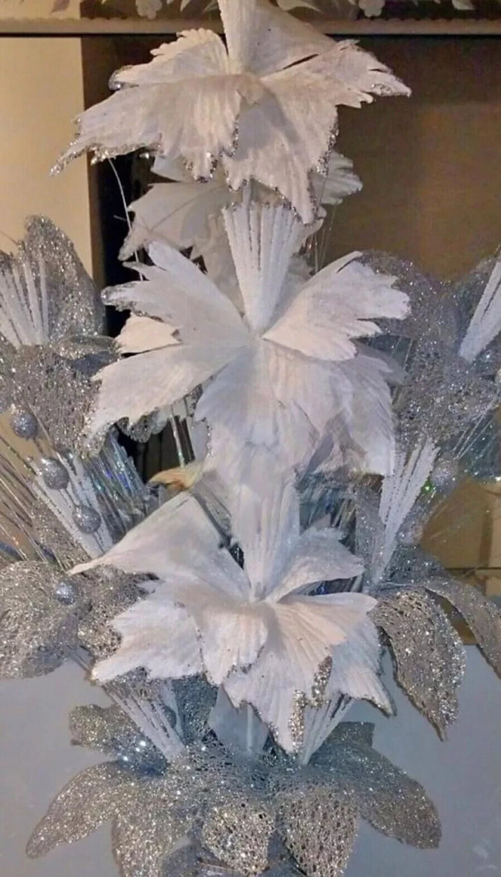 Silver & white  artificial flower bunch 9 stems
