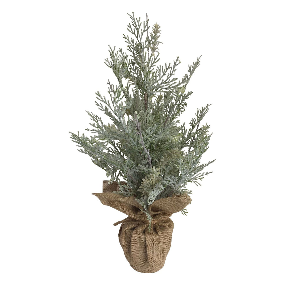 Frosted tree with hessian wrap