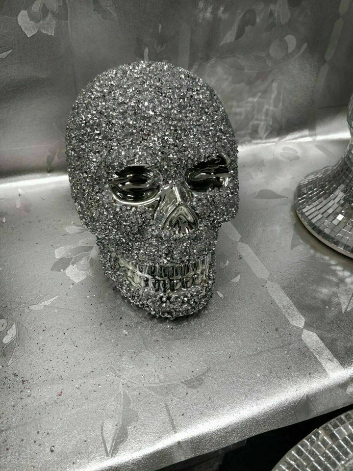 silver crystal skull ornament decor