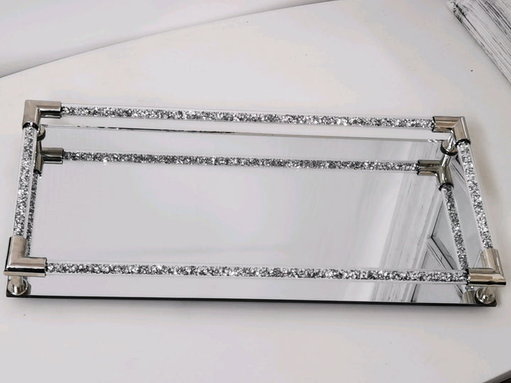 Mirrored candle tray crushed diamond silver tray