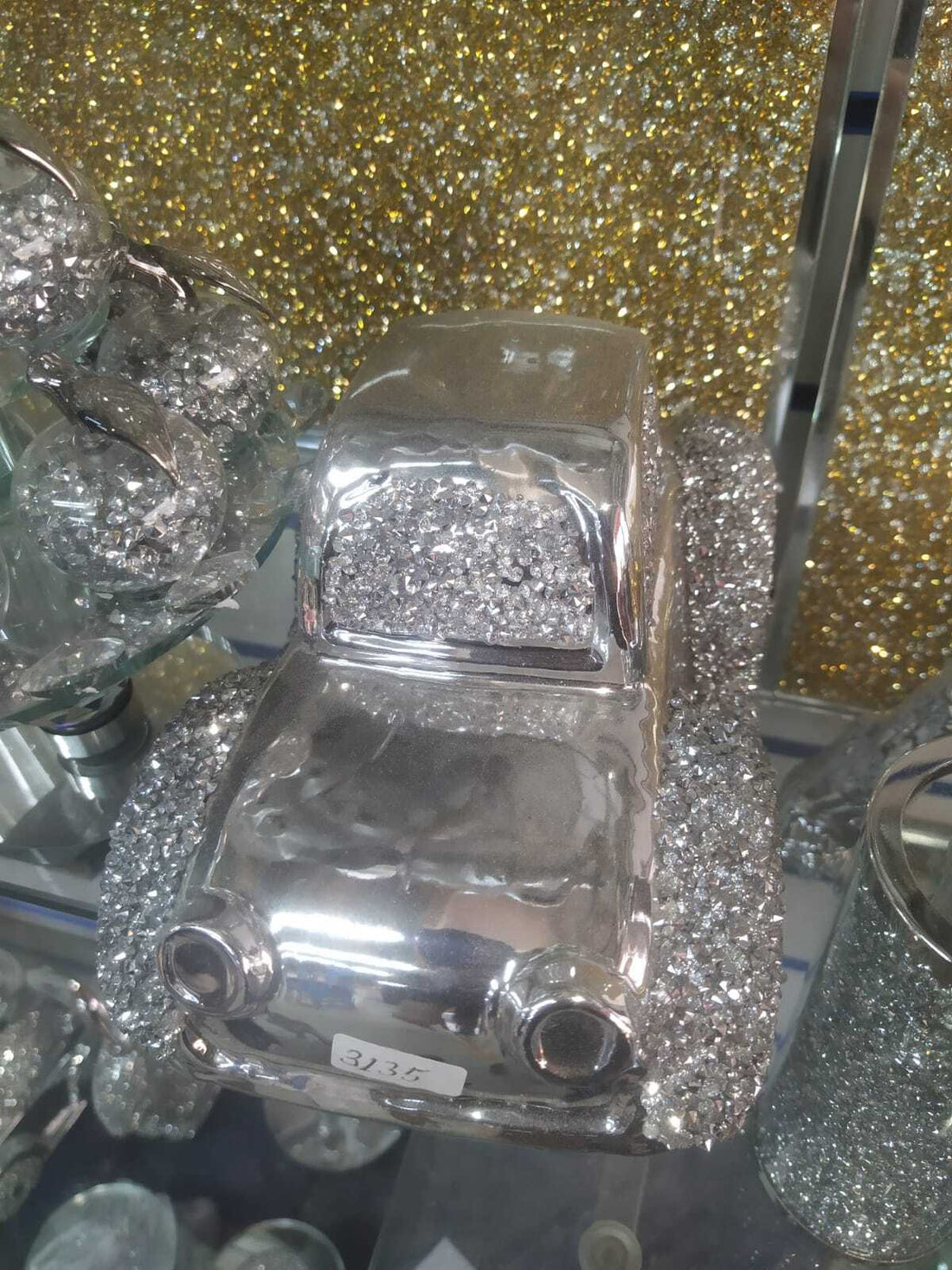 Silver crushed diamond car ornament