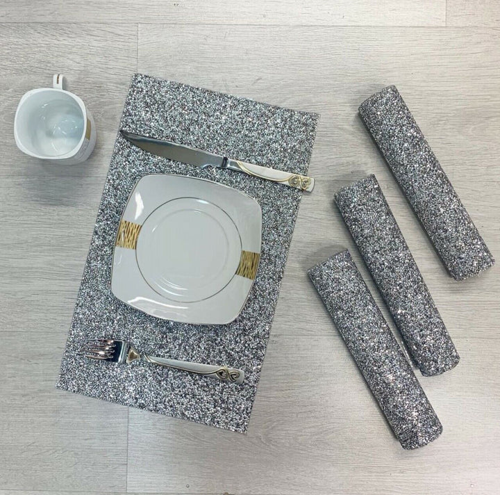  Sparkly Crushed Diamond Dining Placemats Set 4