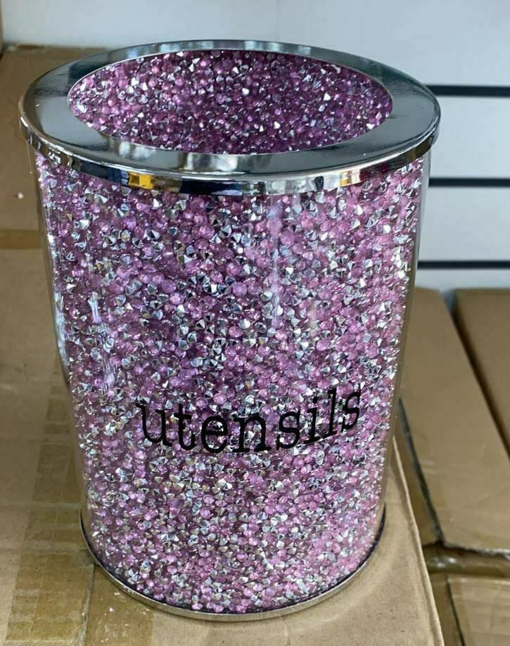 Pink crystal utensil holder kitchen decor