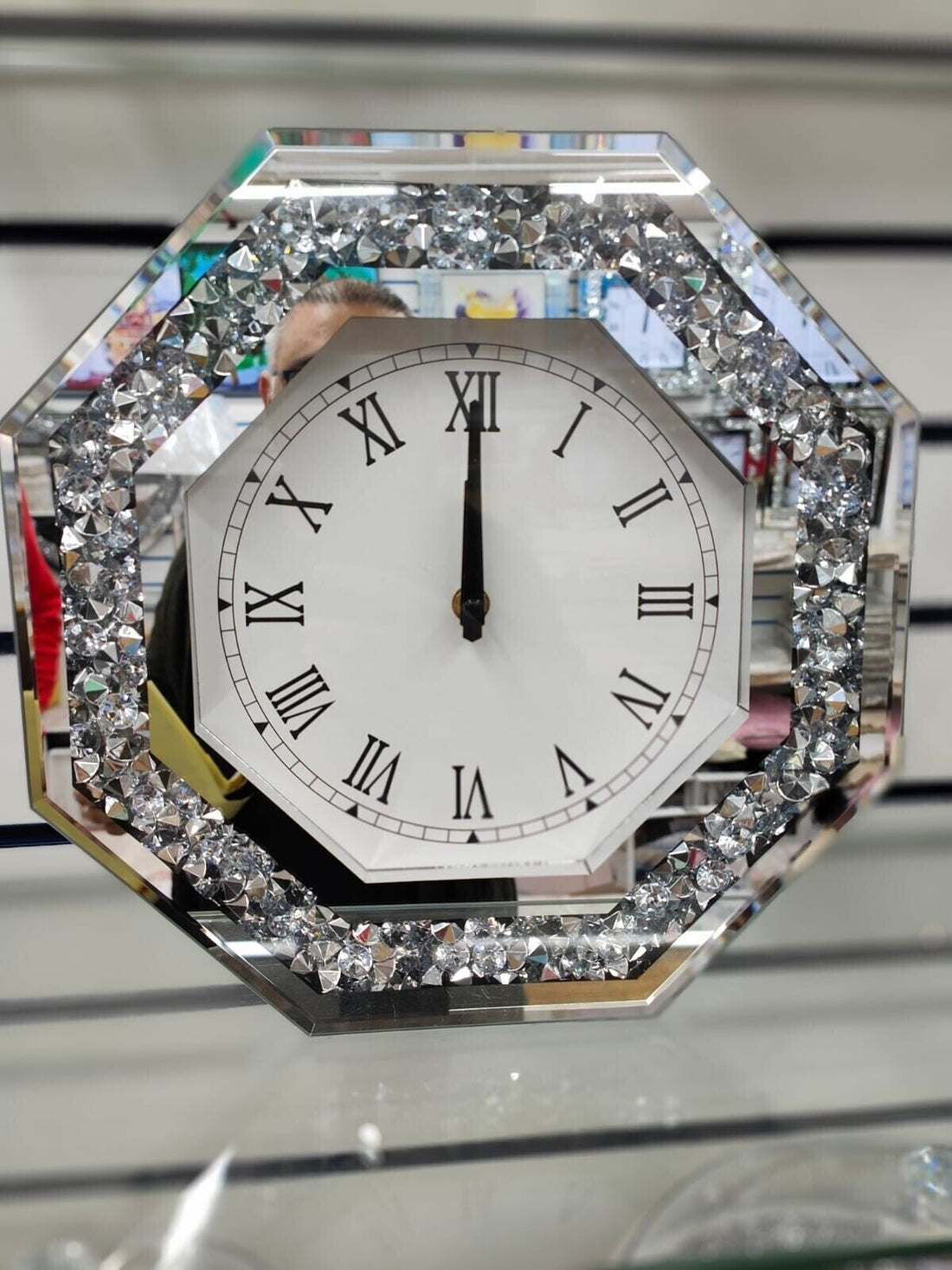 35cm crushed crystal hexagon wall clock