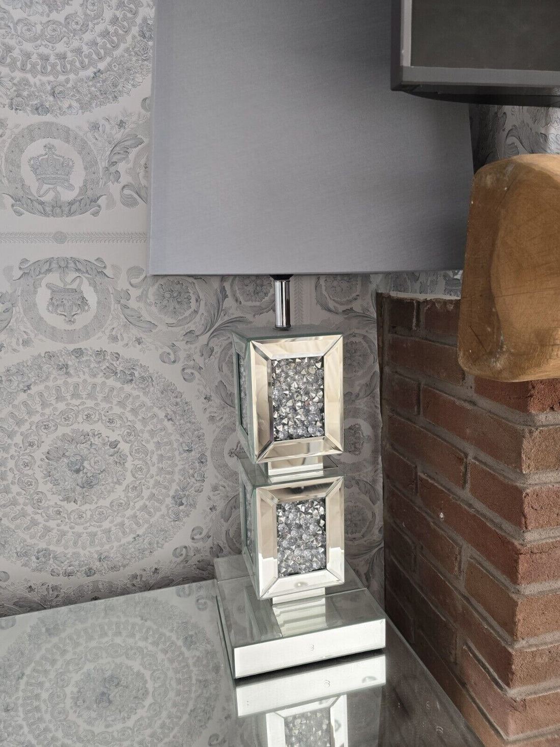 Mirrored diamond table lamp crushed crystal bedside lighting décor