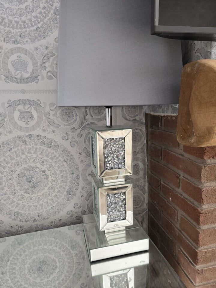 Mirrored diamond table lamp crushed crystal bedside lighting décor