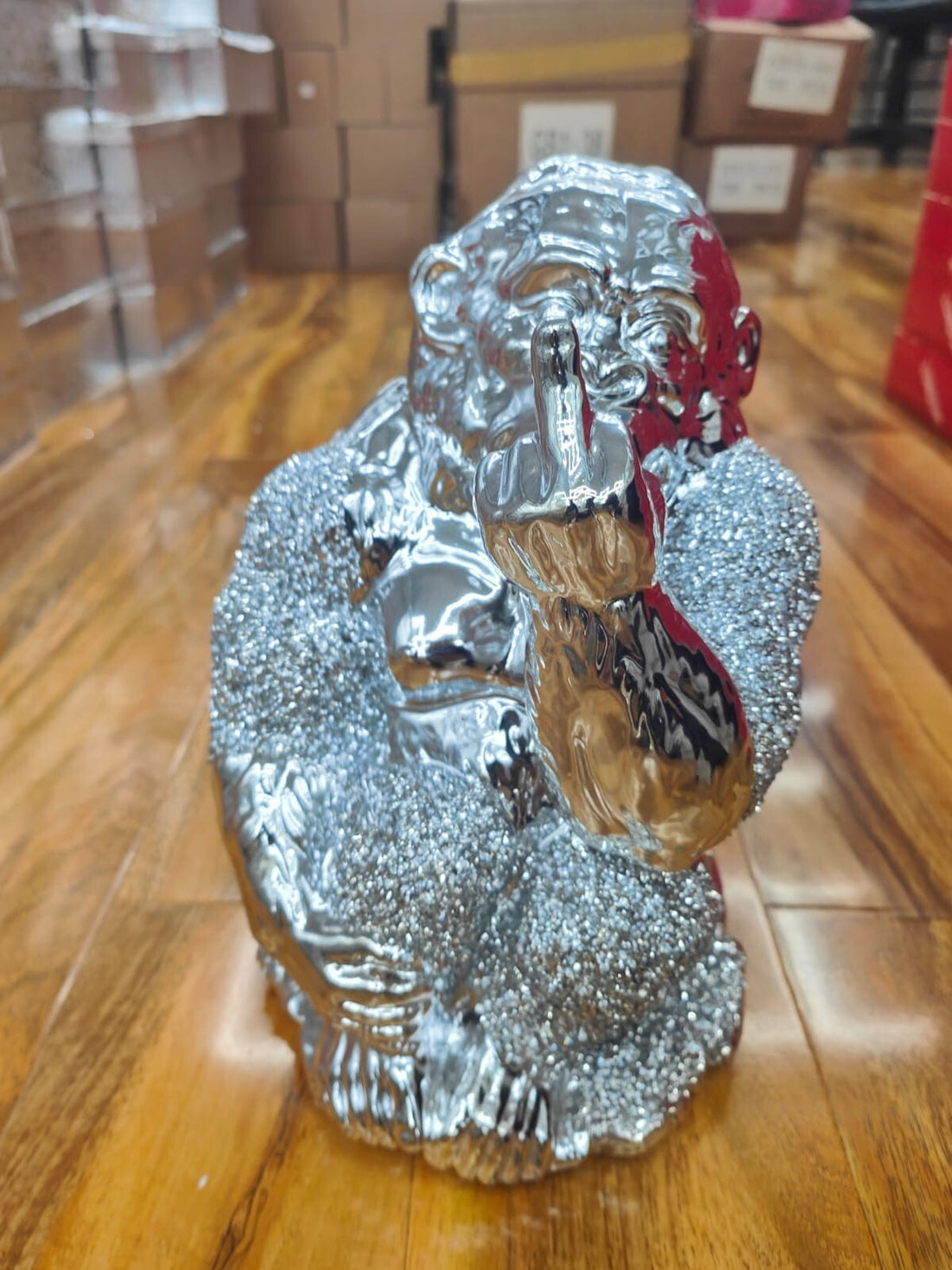 Silver crushed sparkle monkey ornament style 2