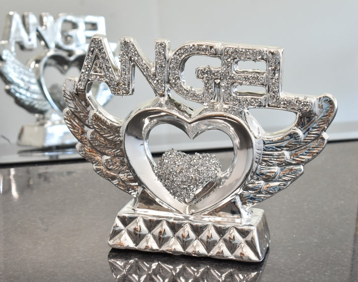 Silver angel heart ornament