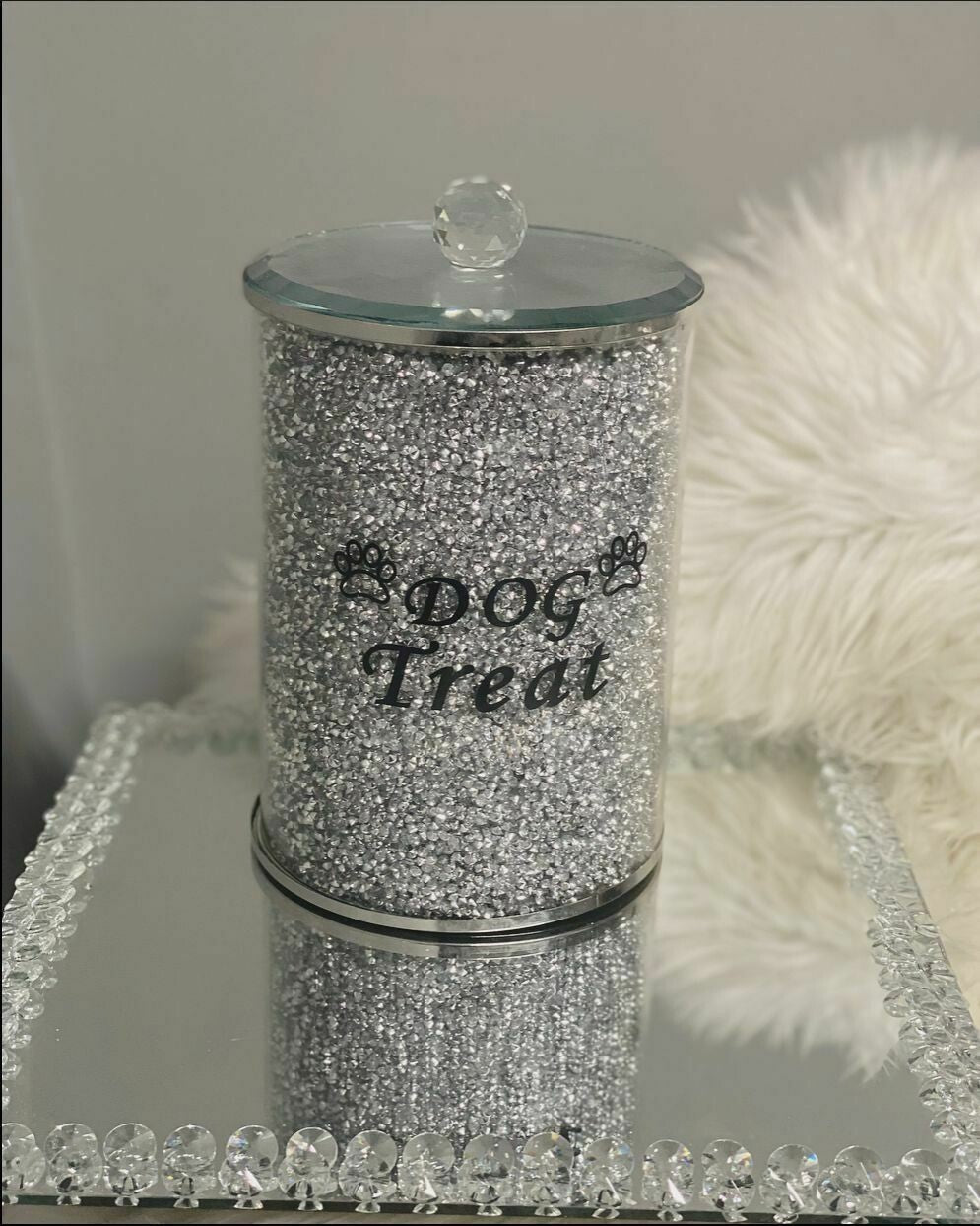 Silver crushed diamond dog treat jar