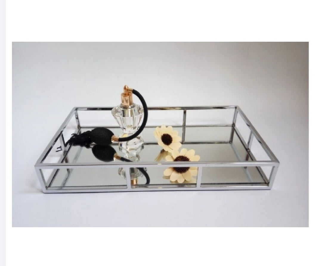 Mirrored crystal vanity tray wire border rectangle 30x20cm