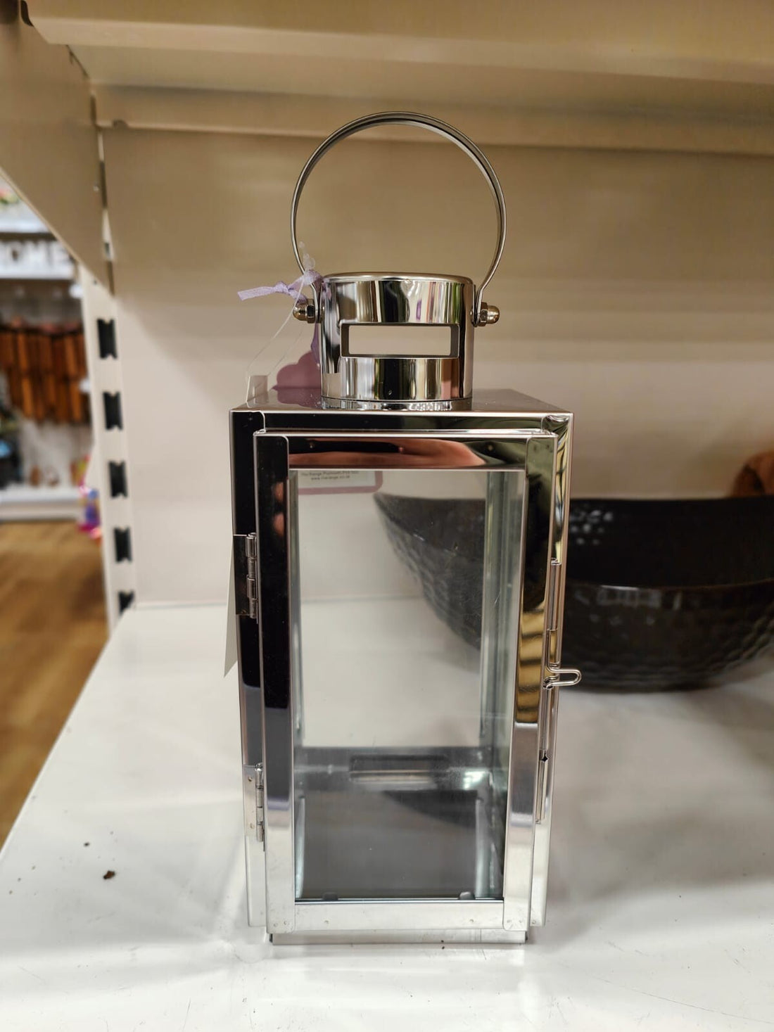 Silver steel hanging lantern 21cm