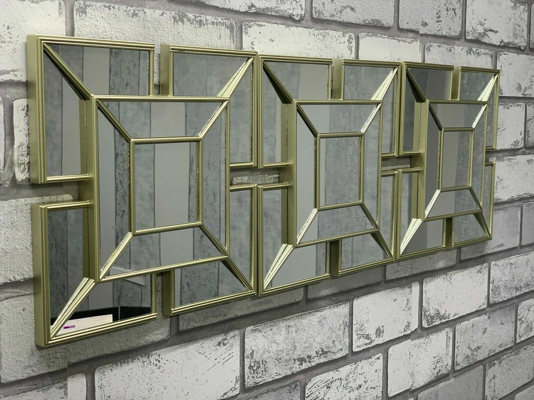 Gold art deco square arched wall mirrors 3pc