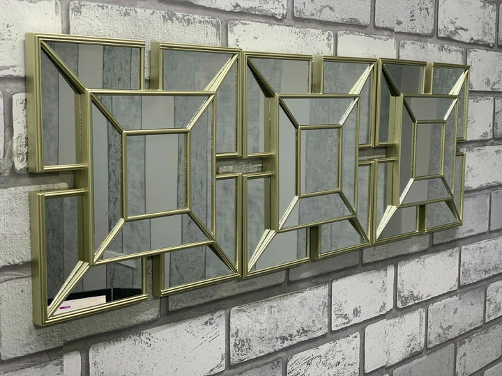 Gold art deco square arched wall mirrors 3pc