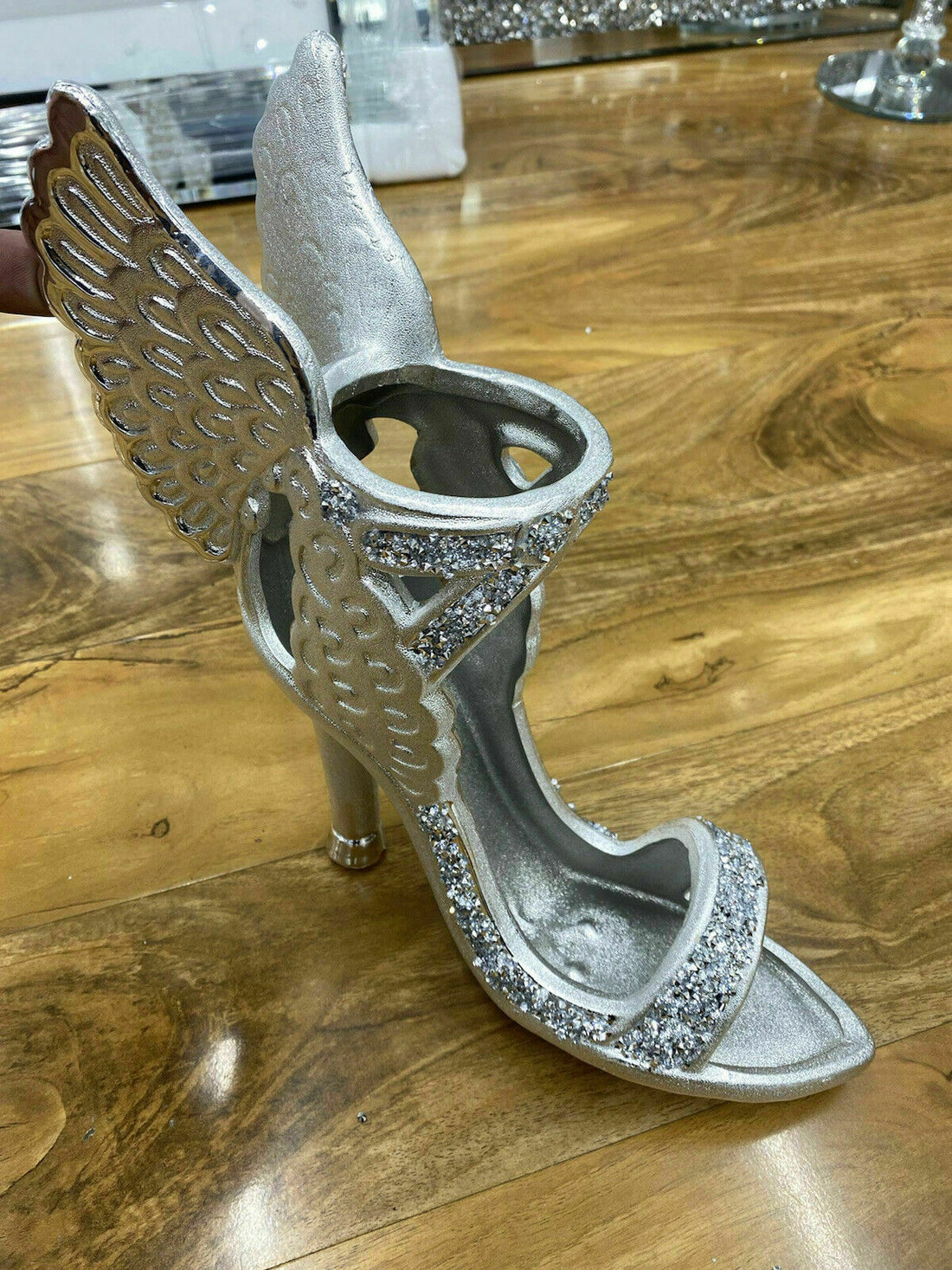 silver winged shoe crushed diamond ornament decor