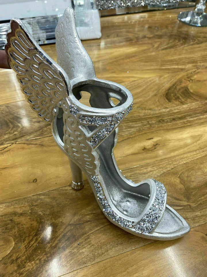 silver winged shoe crushed diamond ornament decor