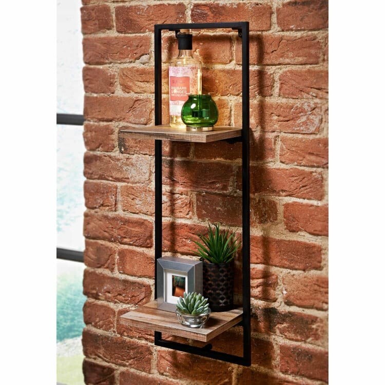 2 tier black metal wall shelf
