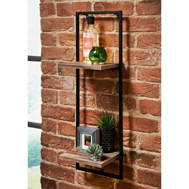 2 tier black metal wall shelf