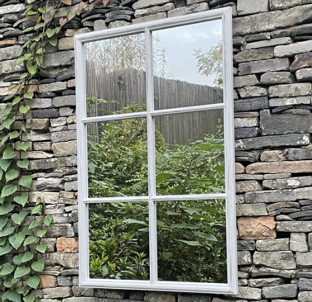 Window style white frame wall mirror decorative