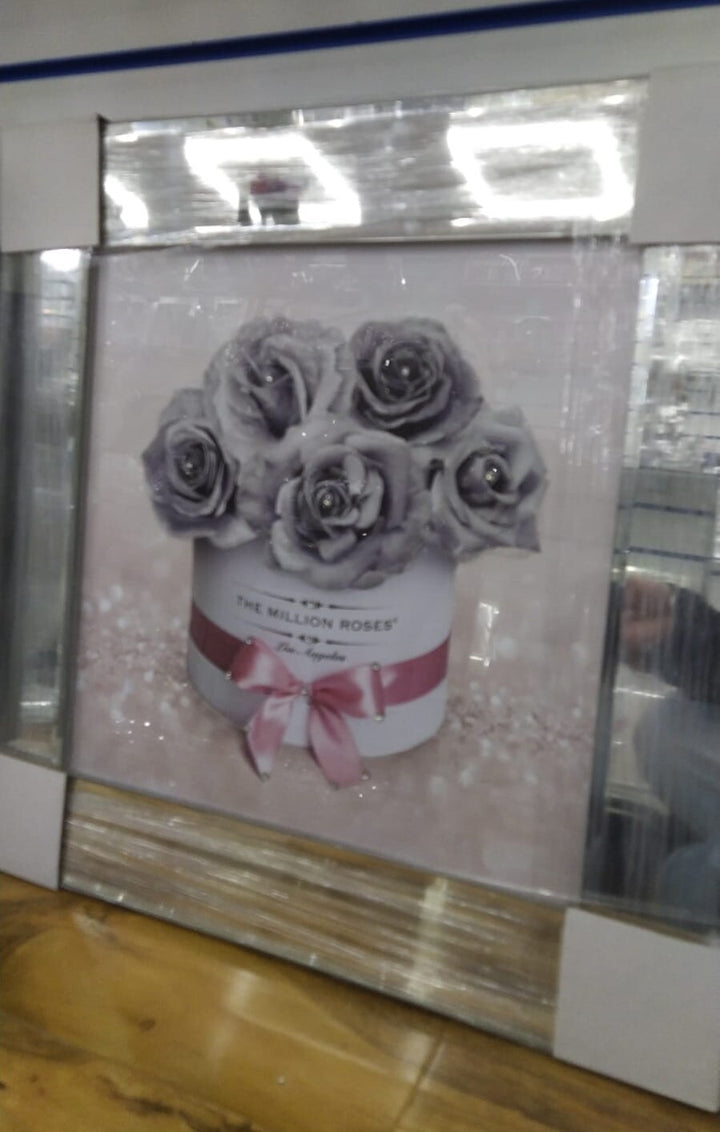 3D glitter liquid wall art mirrored edges million roses