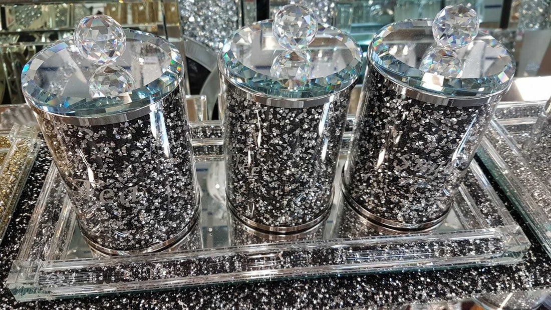 Black crystal tea coffee sugar jars