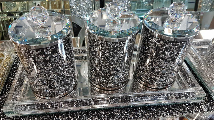 Black crystal tea coffee sugar jars