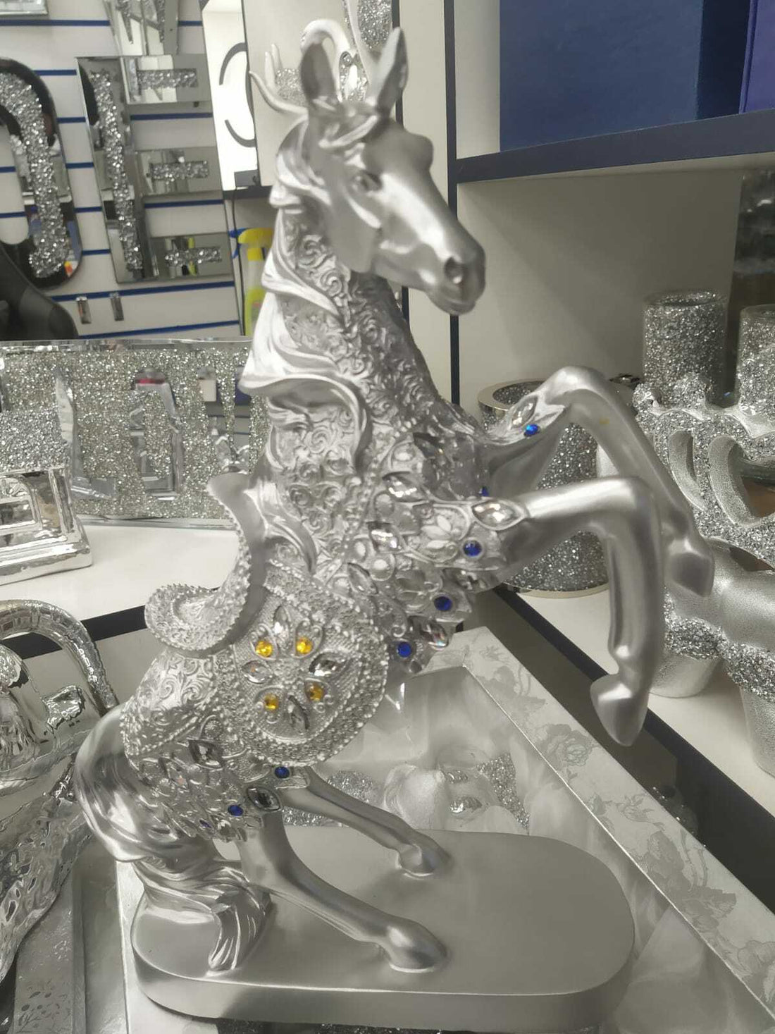 Silver horse resin decorative ornament