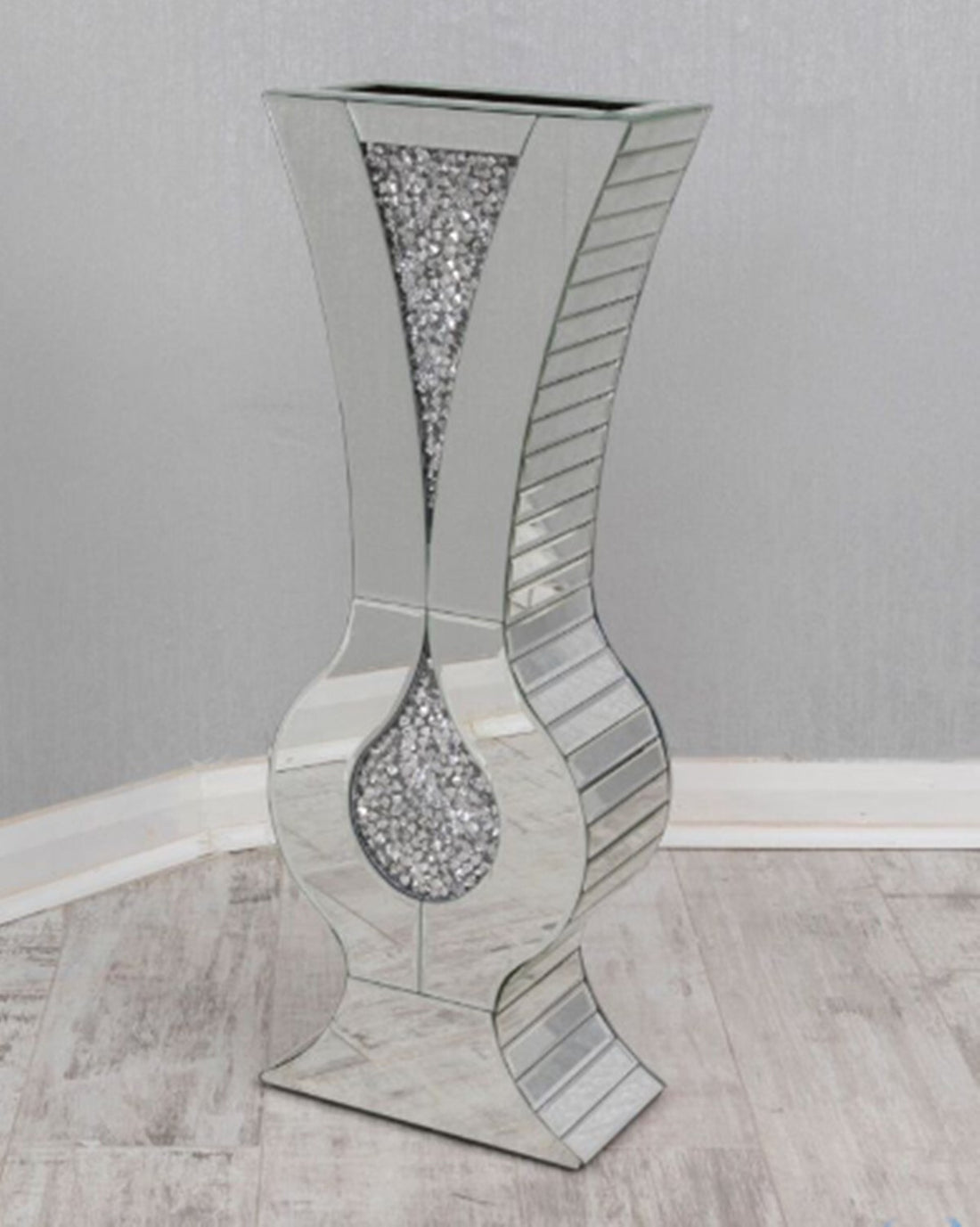 large crushed diamond mirrored floor vase silver home décor