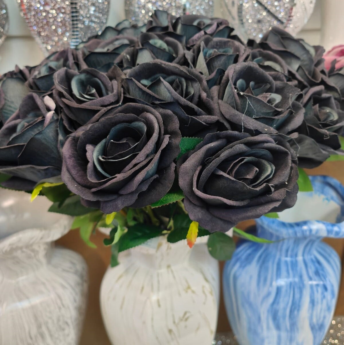 Black artificial rose buds 12x