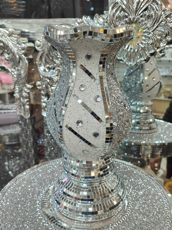 Silver mosaic flower vase mirror