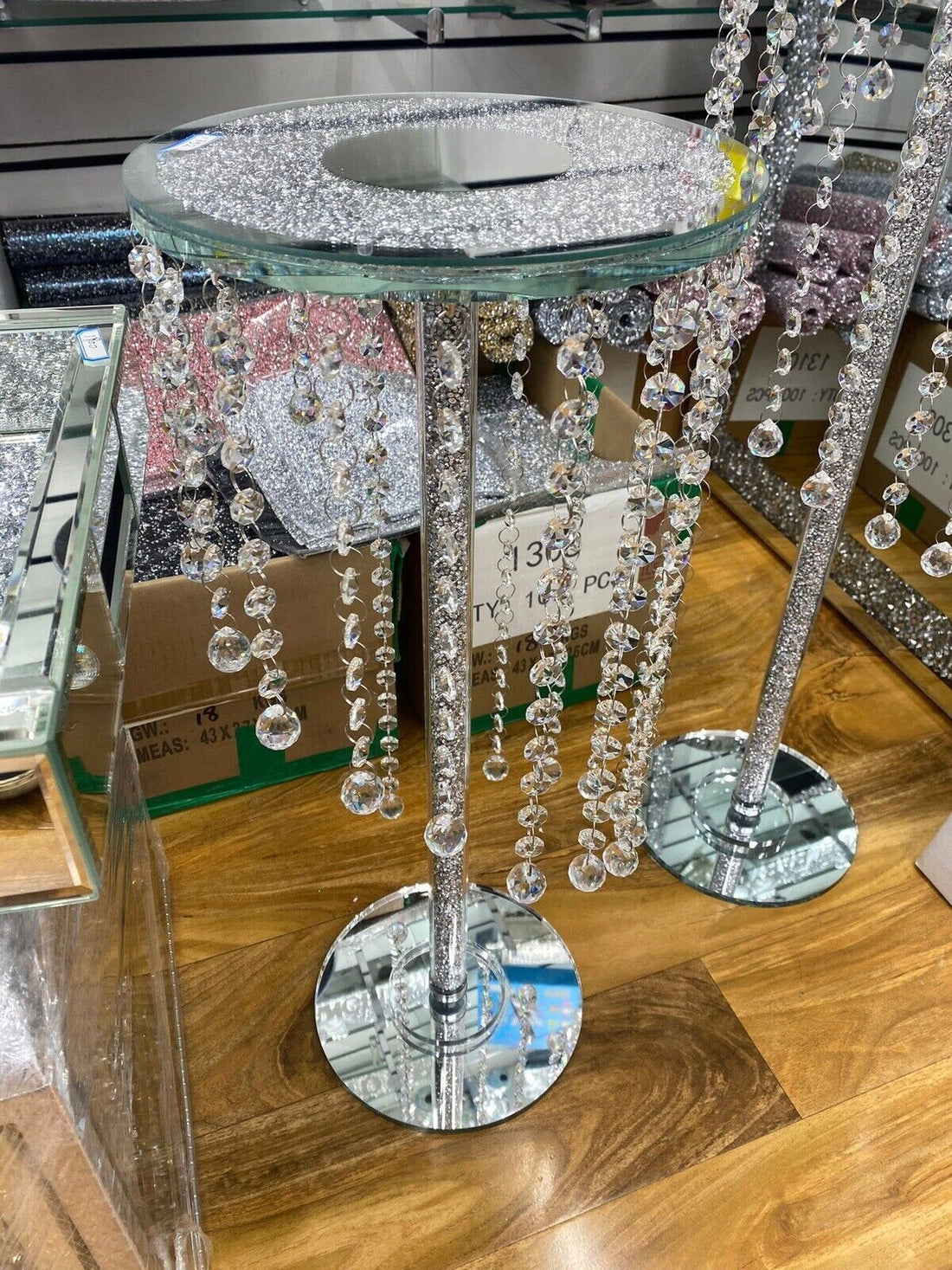 Silver mirrored side table 60cm crushed diamond