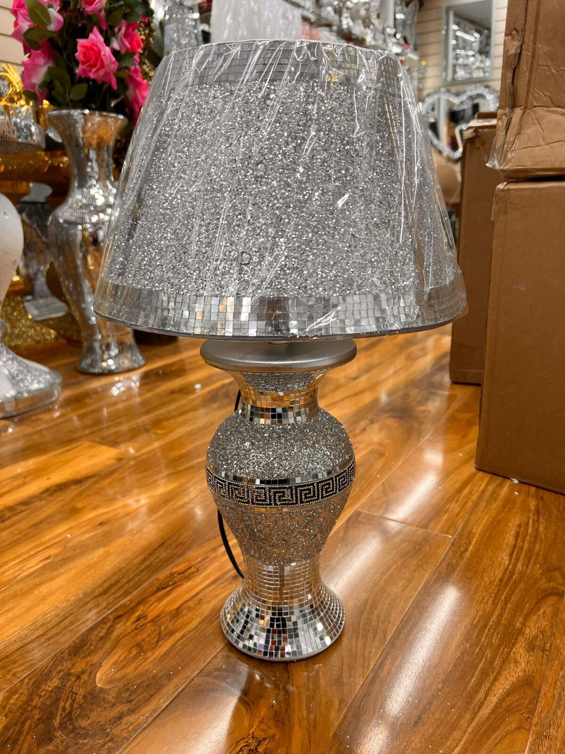 Silver crushed diamond table lamp shade
