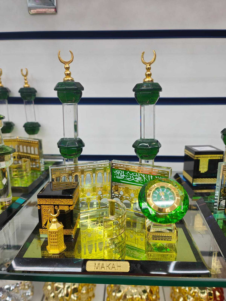 Crystal glass Makkah clock tower ornament Kaaba with watch