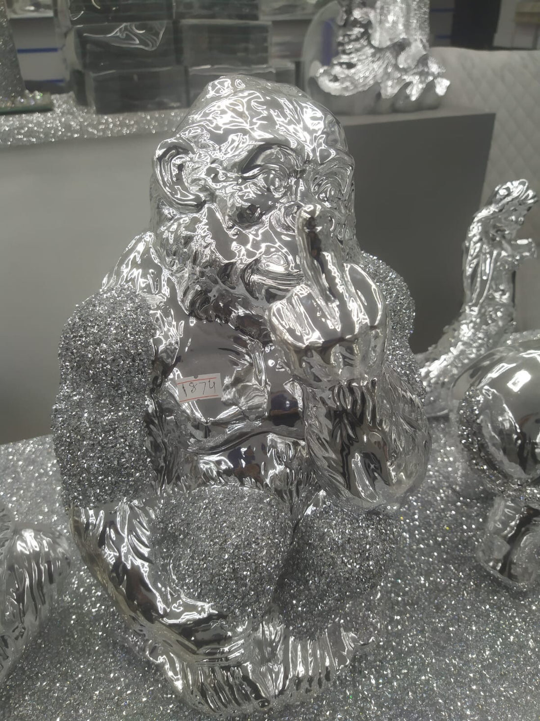 Silver gorilla crushed diamond ornament