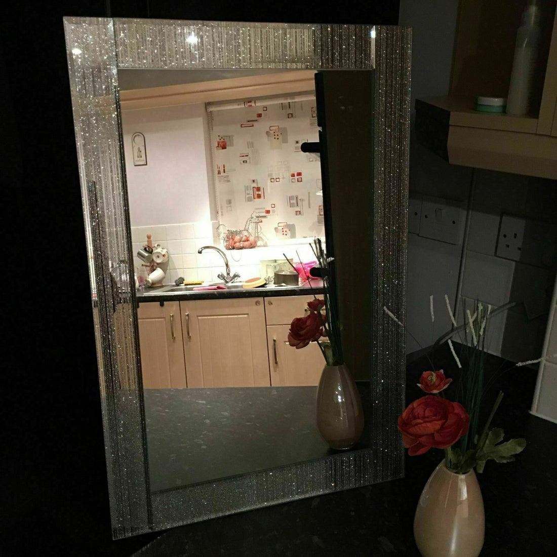 Extra large silver glitter wall mirror 60x40cm