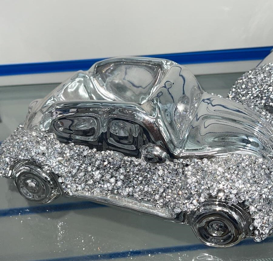 Silver VW Beetla crushed diamond ornament