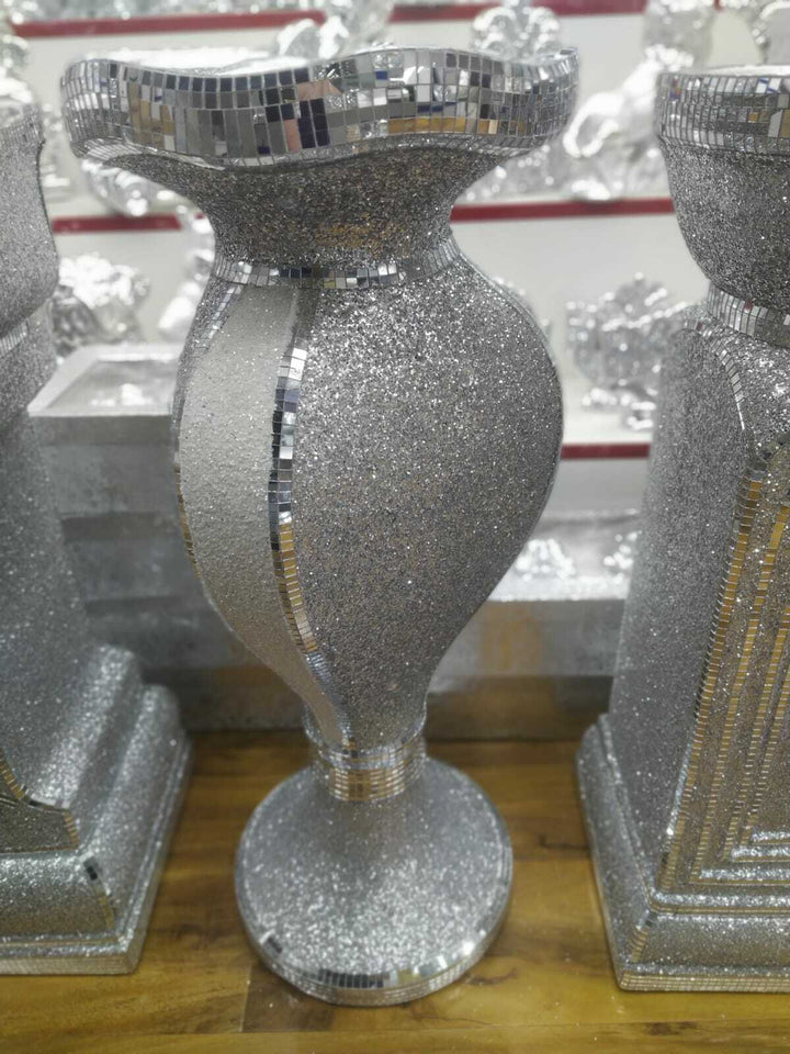 Large crushed diamond silver floor vase 1